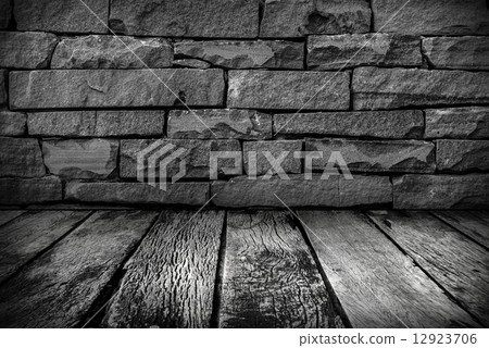 old Wooden floor with grunge stone wall in the dark old Wooden floor with grunge stone wall in the dark 12923706