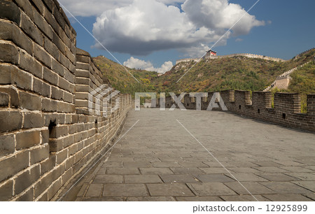 View of one of the most scenic sections of the Great Wall of China, north of Beijing 12925899