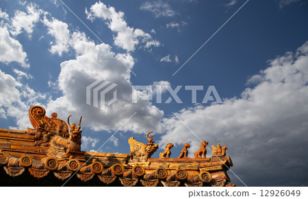 Roof decorations in Yonghe Temple (Lama Temple) in Beijing, China 12926049