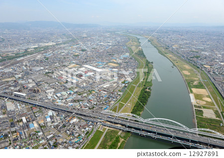 Aerial view from over the Toriyo Ohashi Bridge Aerial view from over the Toriyo Ohashi Bridge 12927891