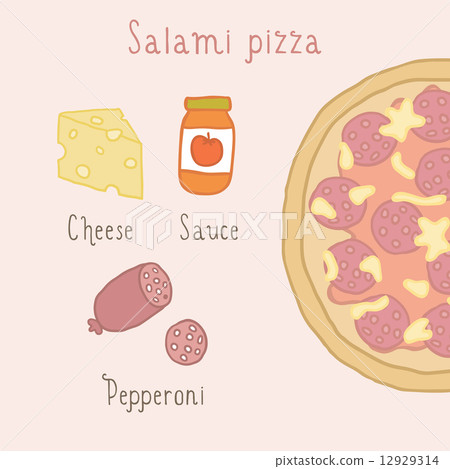 Salami pizza ingredients. Salami pizza ingredients. 12929314