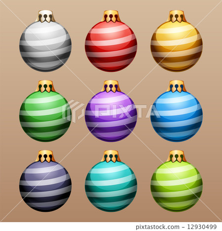 Set of Striped Christmas Balls Set of Striped Christmas Balls 12930499