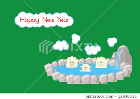 Parent-child lamb entering a hot spring 1 12930516