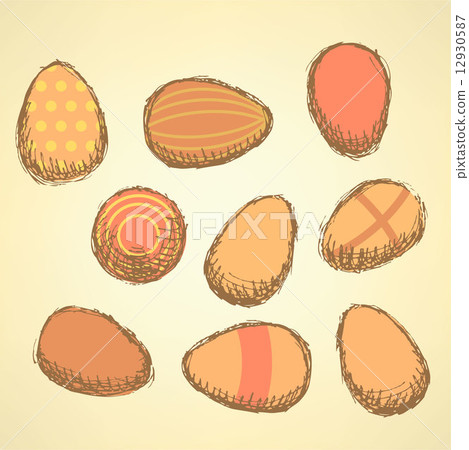 Sketch Easter eggs set in vintage style Sketch Easter eggs set in vintage style 12930587