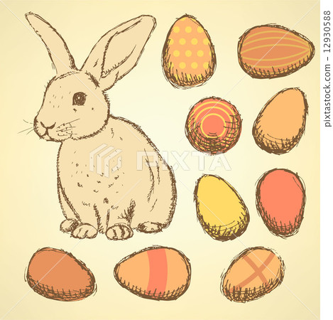 Sketch Easter eggs and bunnyset in vintage style Sketch Easter eggs and bunnyset in vintage style 12930588