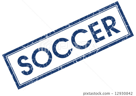 soccer blue square stamp isolated on white background 12930842