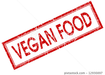 vegan food red square stamp isolated on white... - Stock Illustration ...