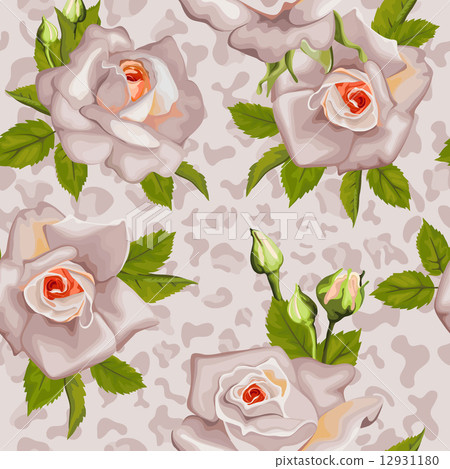 Seamless pattern with animal print and roses... - Stock Illustration ...