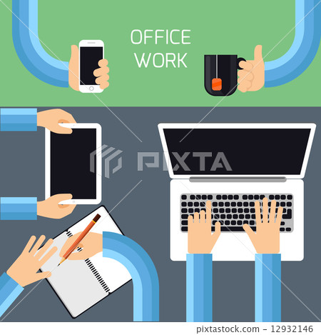 Businessmen hands with different office activities 12932146