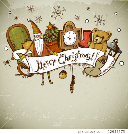 Hand-drawn New Year and Christmas Greeting Card 12932375
