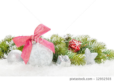 Christmas colorful decor with snow fir tree Christmas colorful decor with snow fir tree 12932503