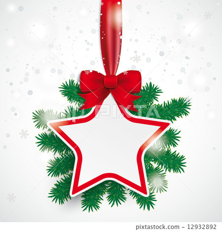 White Paper Star Red Ribbon Snowfall Branches PiAd 12932892