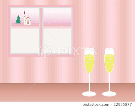Winter landscape window sparkling wine Christmas 12935877