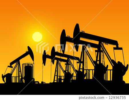 silhouette of working oil pumps on sunset background silhouette of working oil pumps on sunset background 12936735