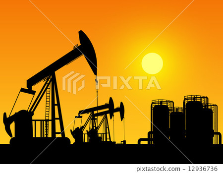 silhouette of working oil pumps on sunset background silhouette of working oil pumps on sunset background 12936736