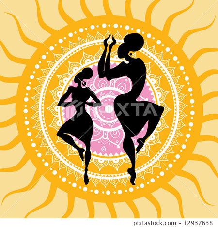 Mandala. Indian dancers silhouettes.  12937638