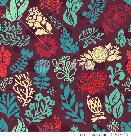 Seamless floral doodle pattern. Vector hand... - Stock Illustration ...