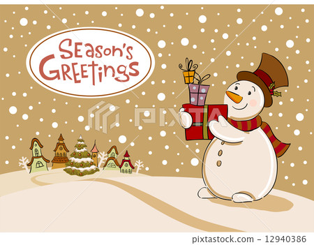 Snowman with gifts, Vector Greeting card  12940386