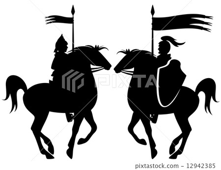 medieval knight riding prancing horse black vector silhouette over white medieval knight riding prancing horse black vector silhouette over white 12942385