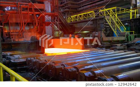 hot steel sheet on conveyor 12942642