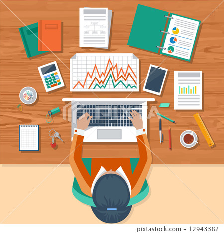 Business woman working with laptop and documents 12943382