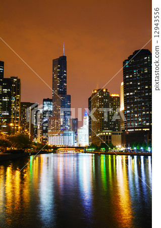 Trump International Hotel and Tower in Chicago, IL in the night 12943556