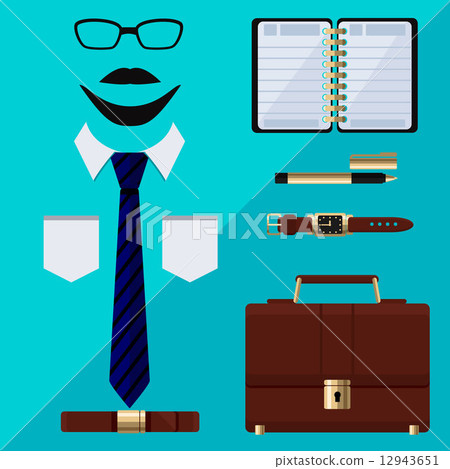Flat business collection dress. Businessman tools 12943651