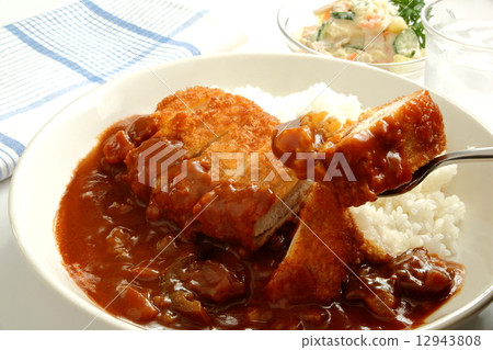 Cutlet Curry Curry Rice Spoon White Background 12943808