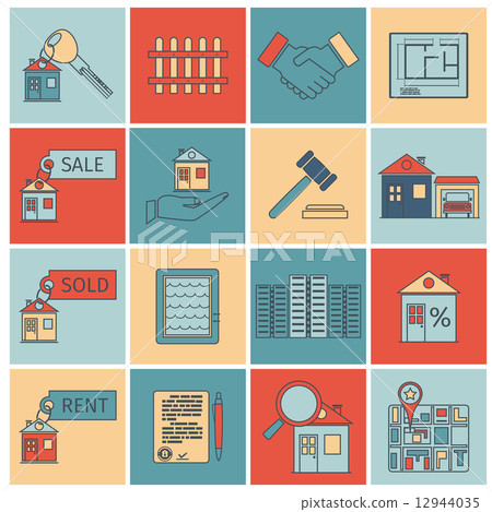 Real estate flat line icons - Stock Illustration [12944035] - PIXTA