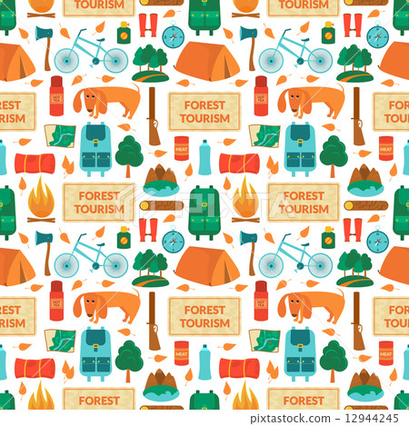 Camping equipment, vector seamless pattern - Stock Illustration ...