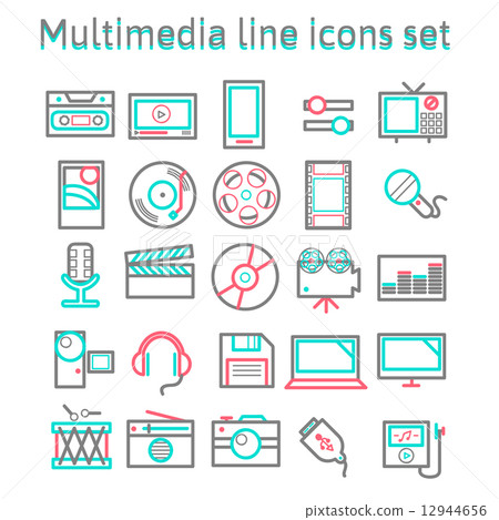 Multimedia line icons set 12944656