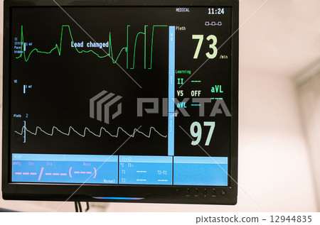 Heart rate monitor at surgery room in hospital emergency, Israel 12944835