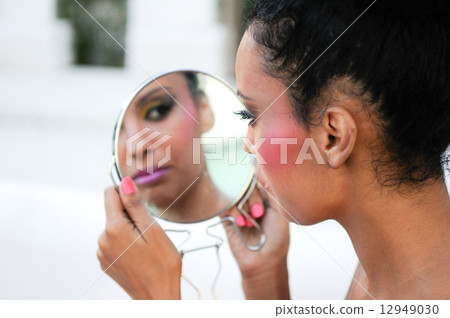 Beautiful black girl with mirror Beautiful black girl with mirror 12949030