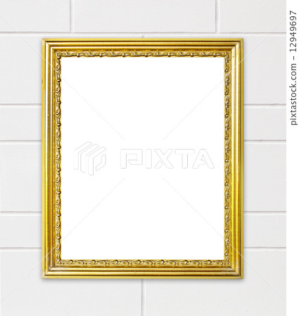 blank golden frame on cement wall background blank golden frame on cement wall background 12949697