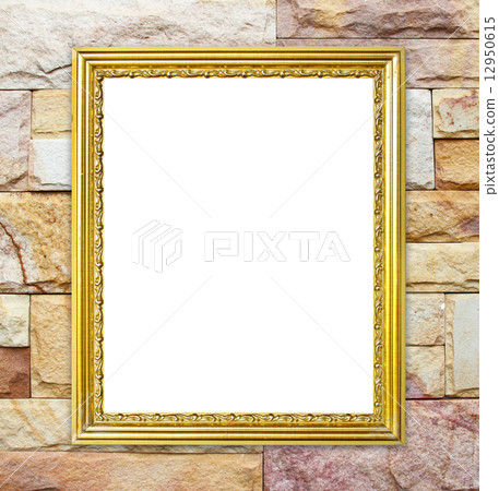 golden frame on brick stone wall background golden frame on brick stone wall background 12950615