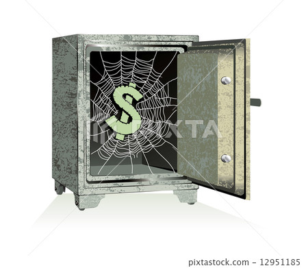 Vector. Dollar sign on spiderweb inside of an open safe 12951185