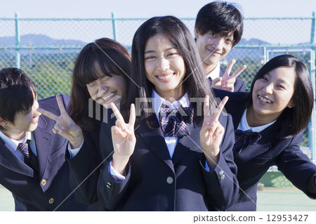 Funny high school students at the rooftop 12953427