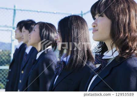 High school students standing on the rooftop High school students standing on the rooftop 12953589