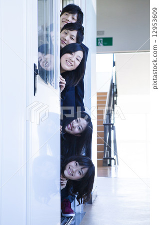 High school students looking through the door 12953609