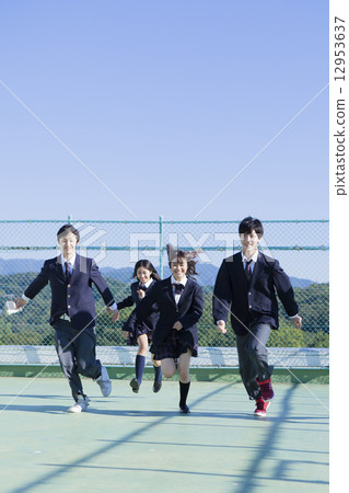 Funny high school students at the rooftop 12953637