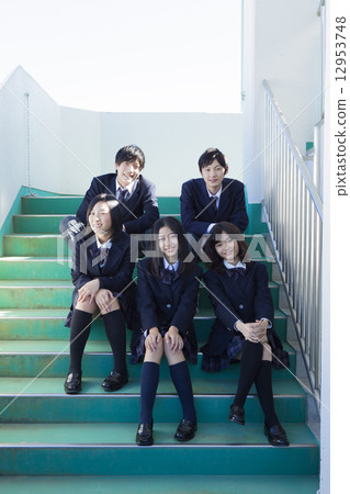 High school students sitting at the landing 12953748