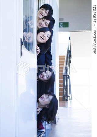 High school students looking through the door 12953823