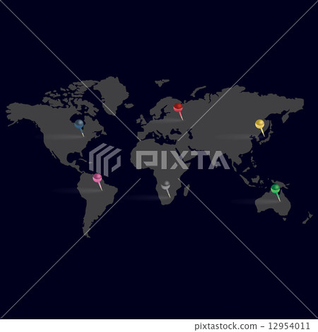 dark simple map of world with color pins eps10 dark simple map of world with color pins eps10 12954011