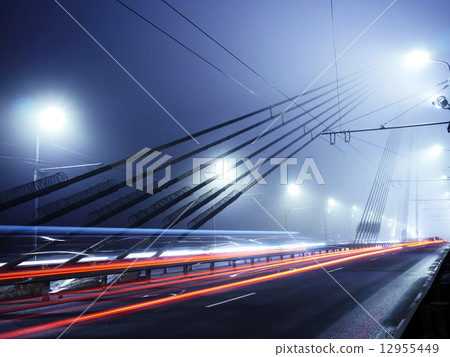 Vansu Bridge lights in fog ,Riga 12955449
