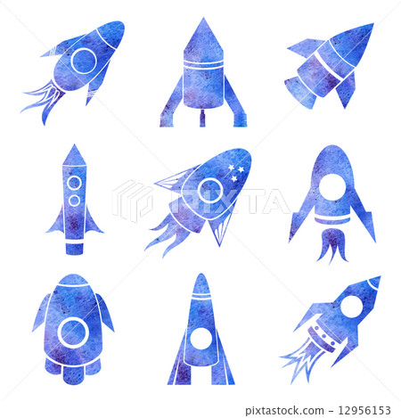 Vector watercolor rockets icons set Vector watercolor rockets icons set 12956153