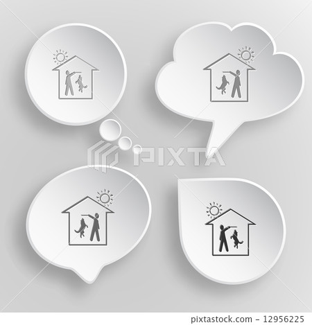 Home dog. White flat vector buttons on gray background. 12956225