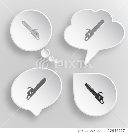 Gasoline-powered saw. White flat vector buttons on gray backgrou Gasoline-powered saw. White flat vector buttons on gray backgrou 12956227