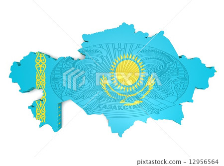 map illustration of Kazakhstan with flag 12956564