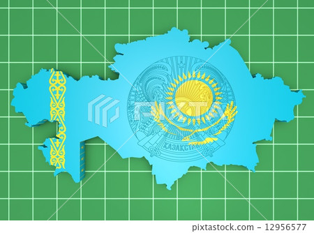 map illustration of Kazakhstan with flag 12956577