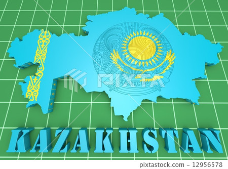 map illustration of Kazakhstan with flag 12956578